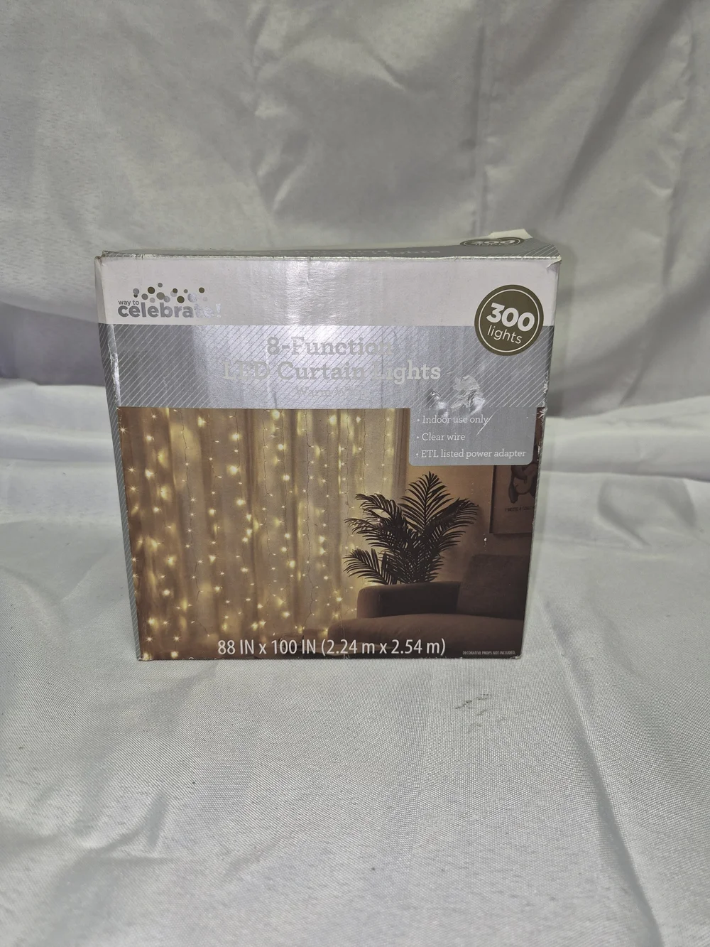 300-Light Warm White LED Curtain Lights - Clear Wire
